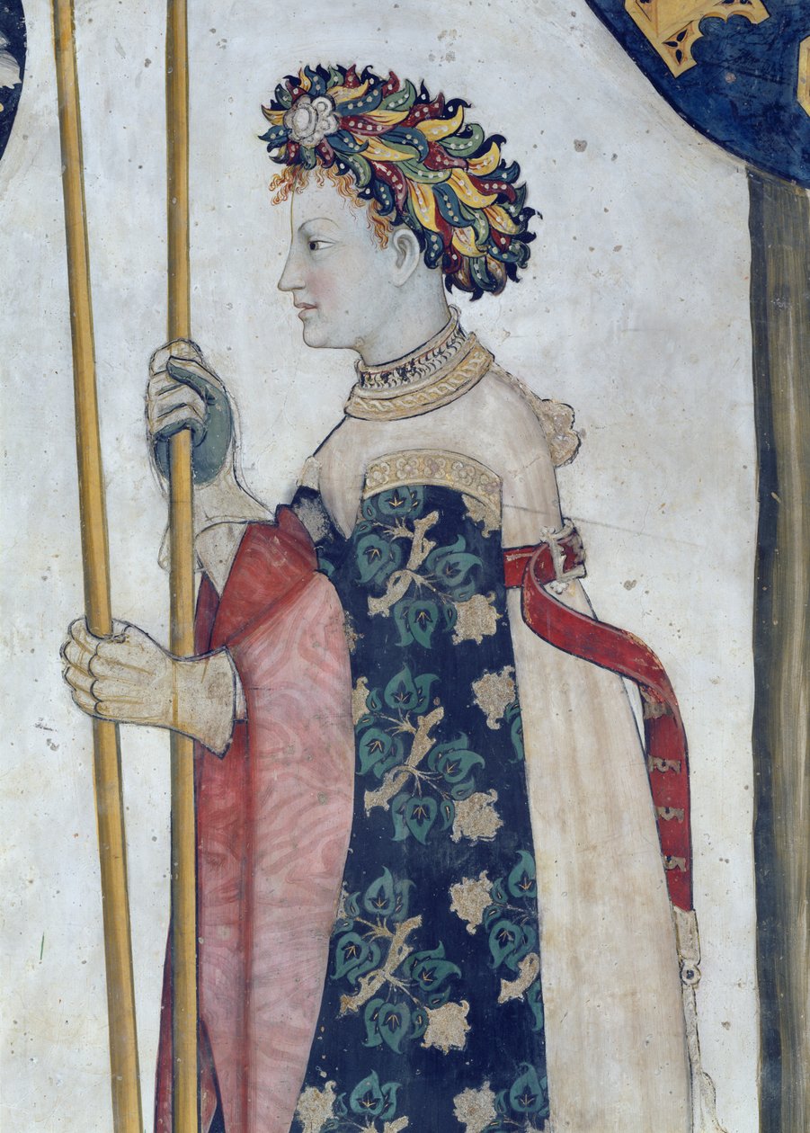 De ni værdige og de ni værdige kvinder, detalje af Semiramis, 1418-30 (fresco) af Giacomo Jaquerio
