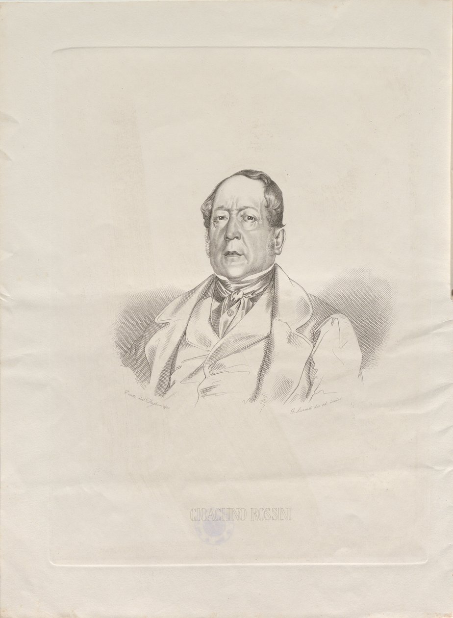 Portræt af komponisten Gioachino Antonio Rossini 1792-1868, 1852. af Giacomo Luzzati