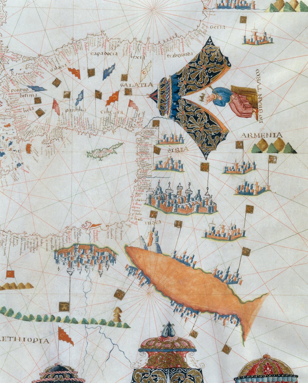 Et søkort, detalje af Gran Turco, 1564 af Giacomo Maggiolo