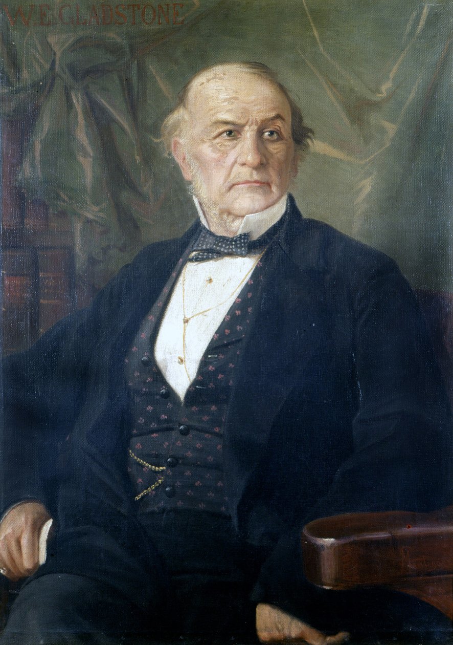 Portræt af William Ewart Gladstone. Britisk politiker (1809 til 1898). Maleri af Mantegazza. Risorgimento-museet i Milano af Giacomo Mantegazza
