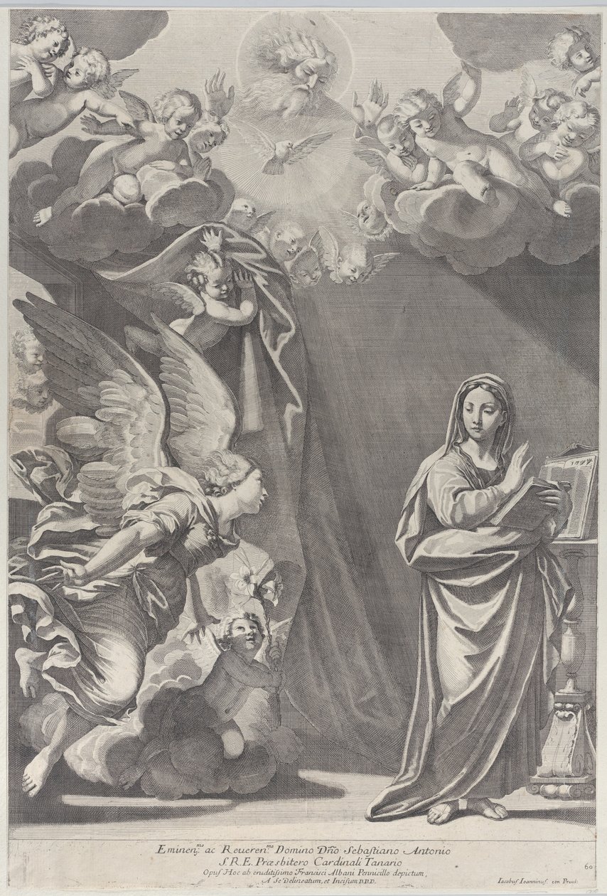 Bebudelsen, med Gabriel og andre engle til venstre og Gud Faderen ovenfor, 168..., 1687-1717. af Giacomo Maria Giovannini