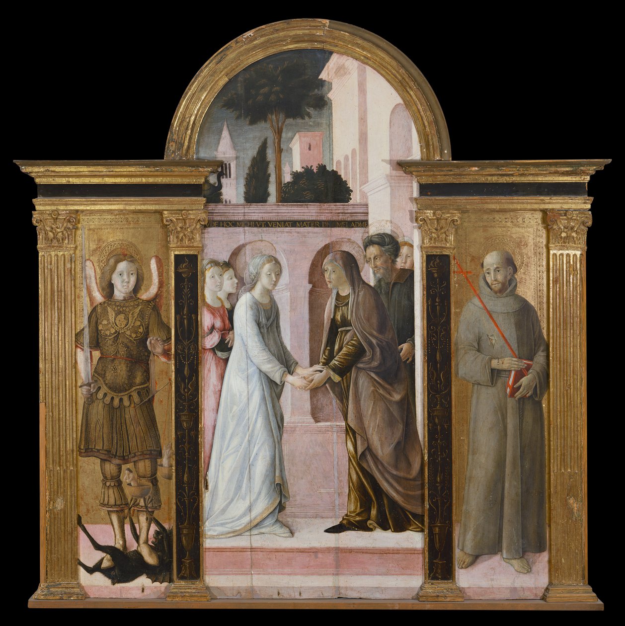 Triptykon: Besøget mellem St. Michael og St. Francis (maleri på træ) af Giacomo Pacchiarotti