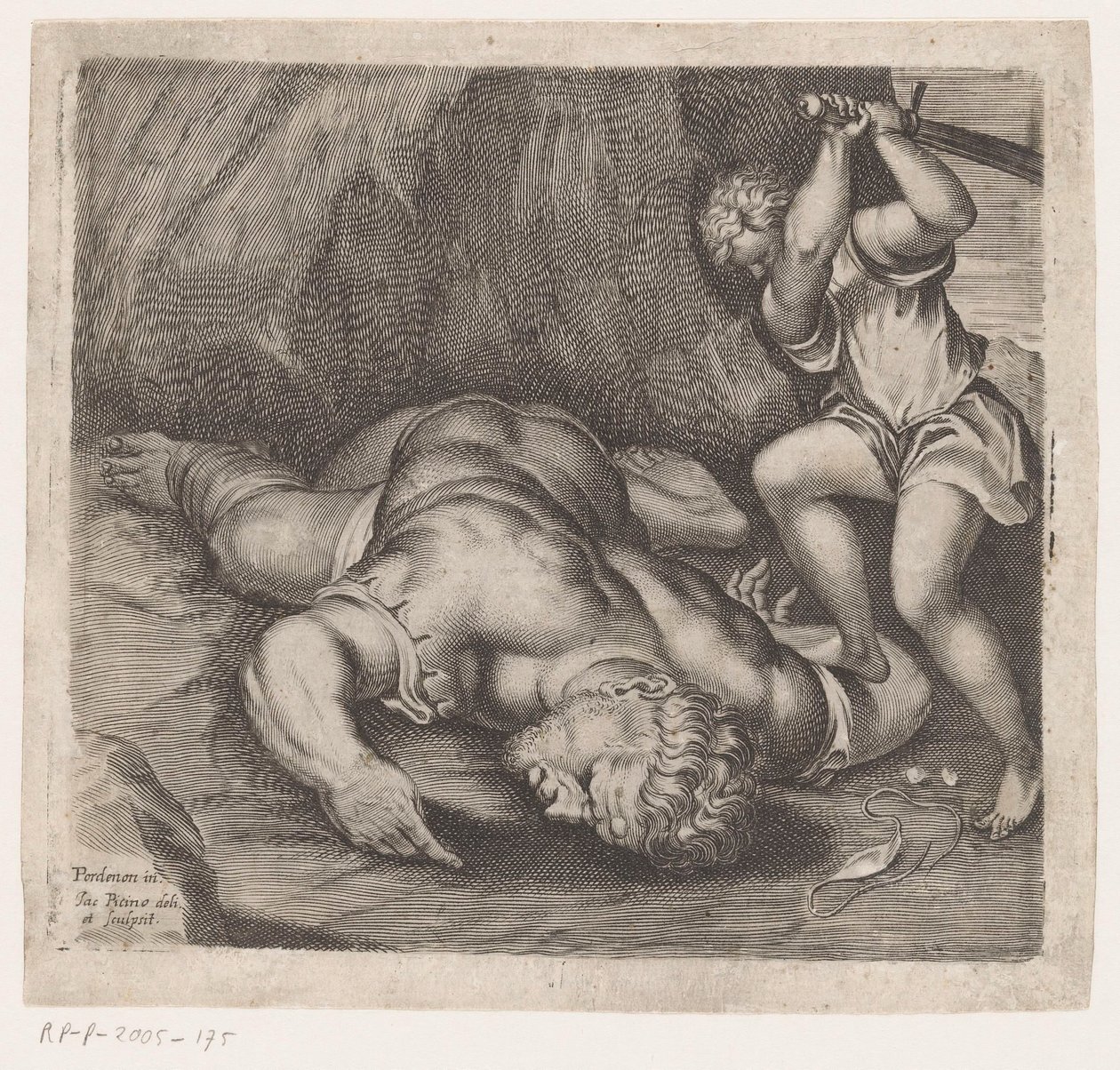 David halshugger Goliat Scener efter fresker af Pordenone i Santo Stefano i Venedig (serietitel) af Giacomo Piccini