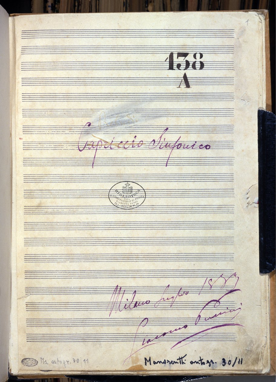 Manuskriptnoter til "" Symphonic Caprice "" "(Symphonic Caprice") af komponisten Giacomo Puccini (1858-1924) 1883. Bibliotek ved Giuseppe Verdi Conservatory, Milano af Giacomo Puccini