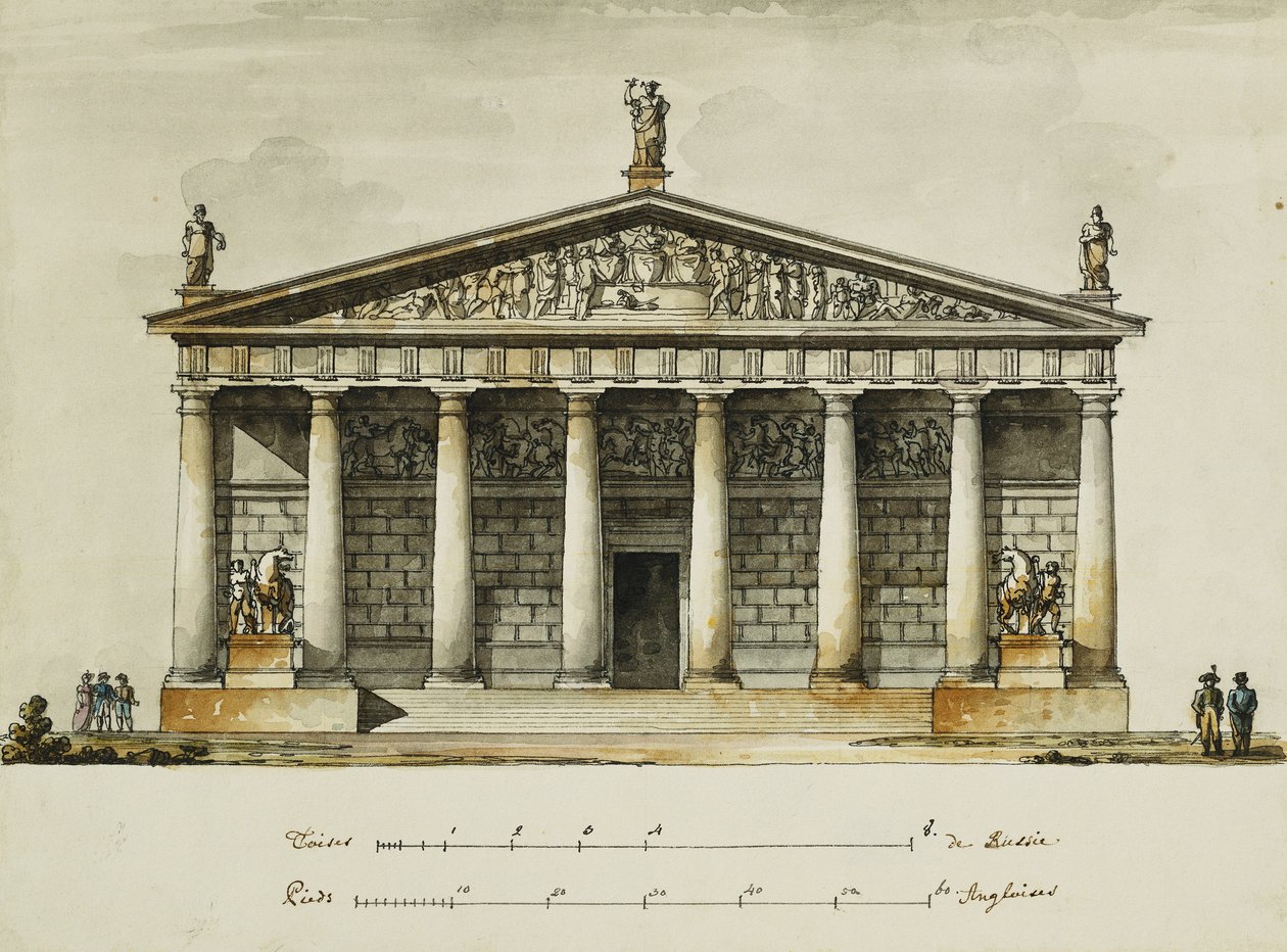 Designs for the Riding School of the Horse Guards, St. Petersburg: Elevations, Section and Ground Plan, dani af Giacomo Quarenghi