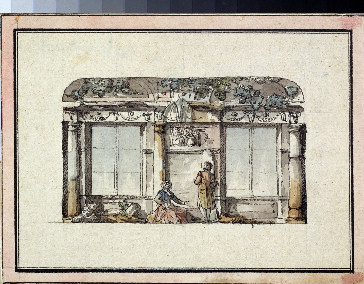 Projekt til udsmykning af et værelse med to vinduer. Værk af Giacomo Antonio Domenico Quarenghi (1744-1817), blæk og akvarel på papir. Italiensk kunst, klassicisme. State A. Pushkin Museum of Fine Arts, Moskva. af Giacomo Quarenghi