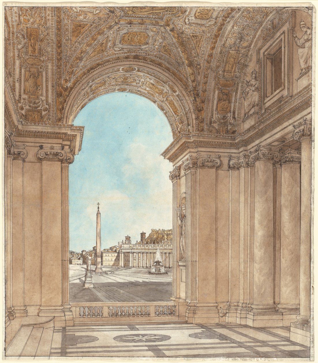 Piazzaen ved Peterskirken set gennem en bue af basilikaen af Giacomo Quarenghi