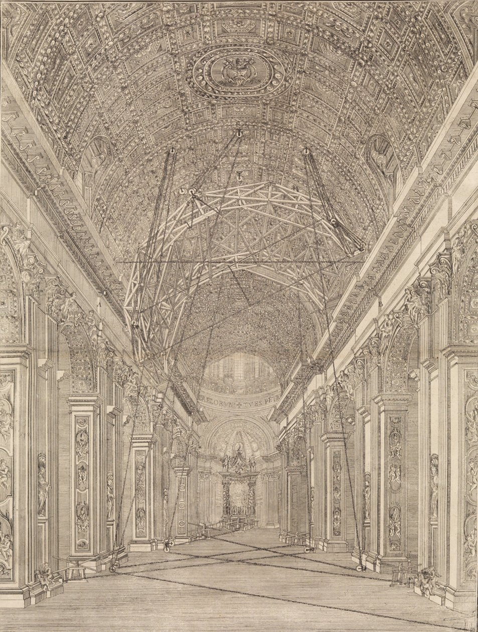 Stillads opstillet til restaurering af hvælvingen i Peterskirken: Oversigt..., ca. 1773. af Giacomo Sangermano