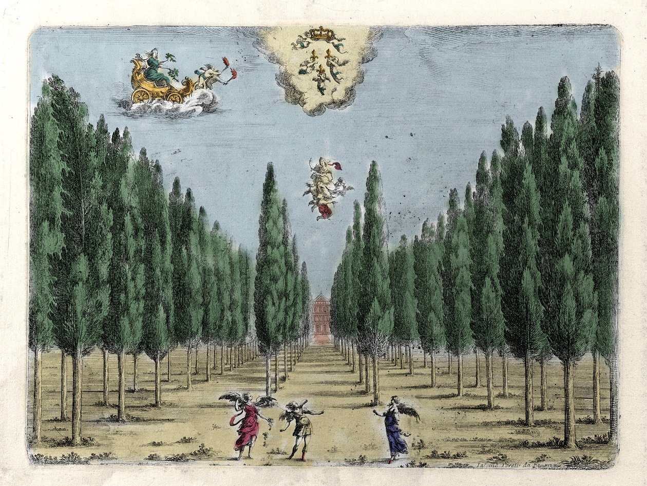 Illustration til operaen i 5 akter "La finta pazza" "(La Folle supposee) af Francesco Sacrati. Gravering af Jacopo Torelli af Giacomo Torelli