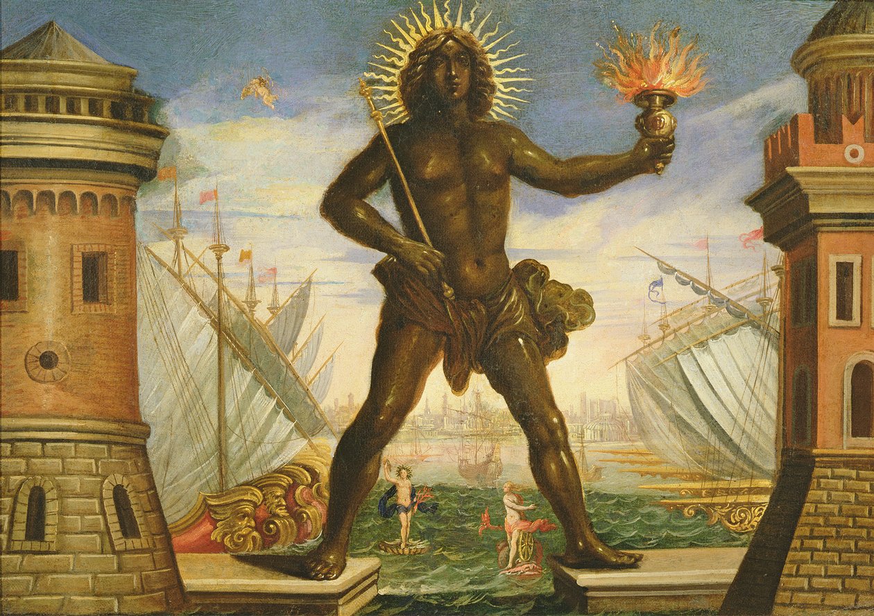 Prolog: Havnen med Rhodos kolos (olie på lærred) af Giacomo Torelli