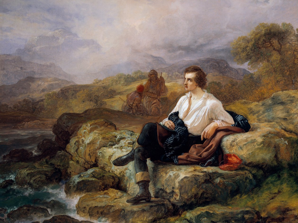 Lord Byron (1788-1824) ved bredden af det græske hav, af Giacomo Trecourt (1812-1882), olie på lærred af Giacomo Trecourt