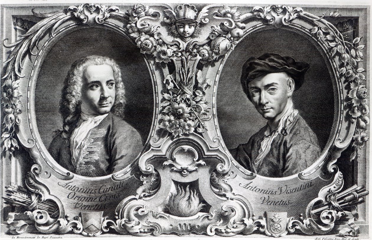 Canaletto og Antonio Visentini, graveret af Visentini af Giambattista Piazzetta