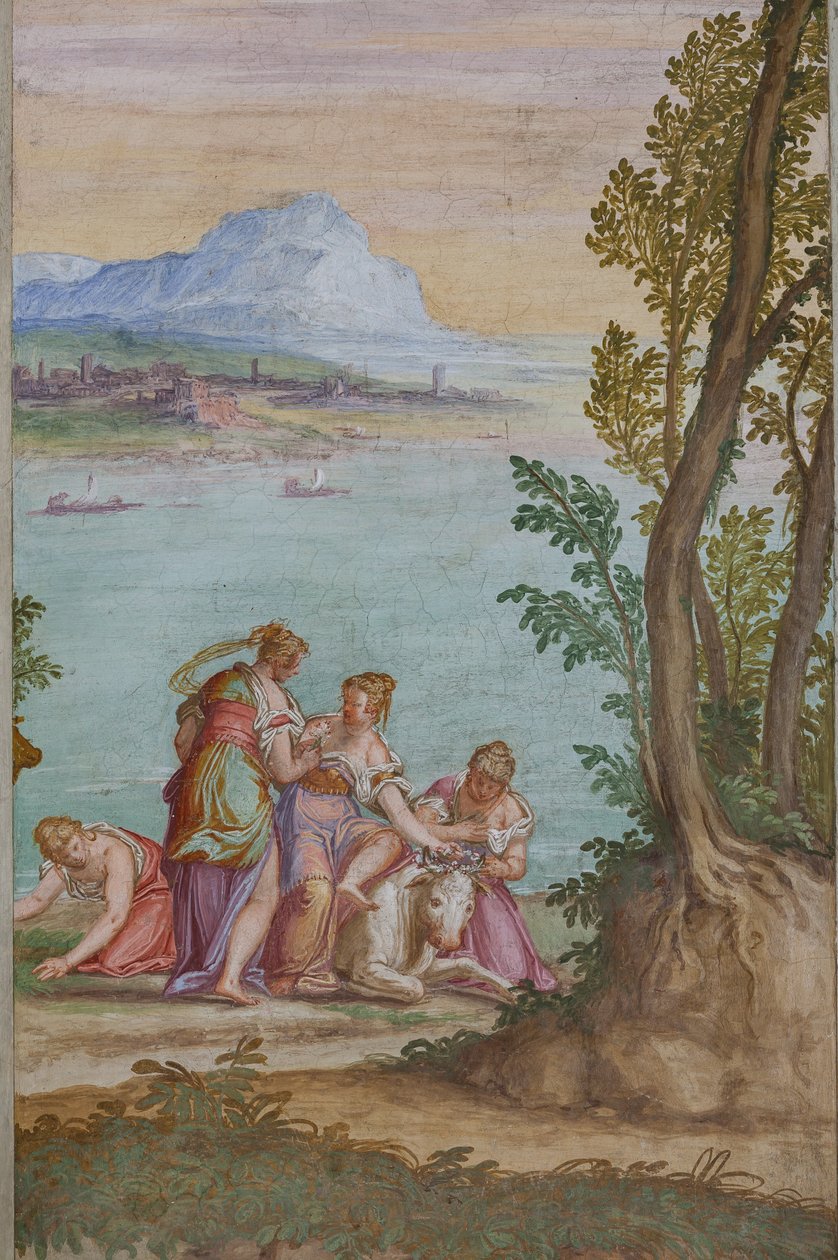 The Rape of Europe: Jupiter, under form af en tyr, bortfører Europa, Main Hall af Giambattista Zelotti