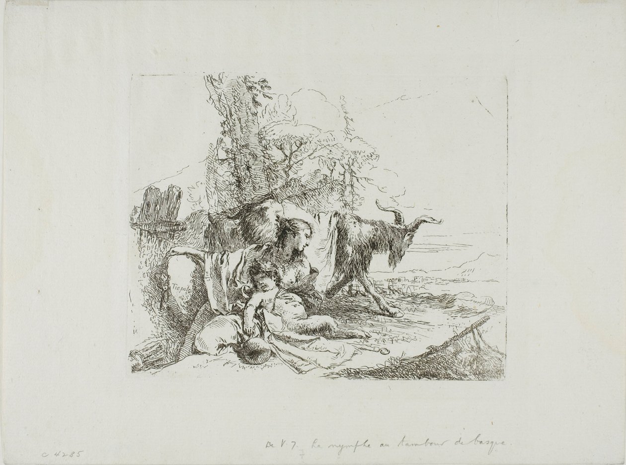 En nymfe med en lille satyr og to geder, fra Capricci af Giambattista Tiepolo
