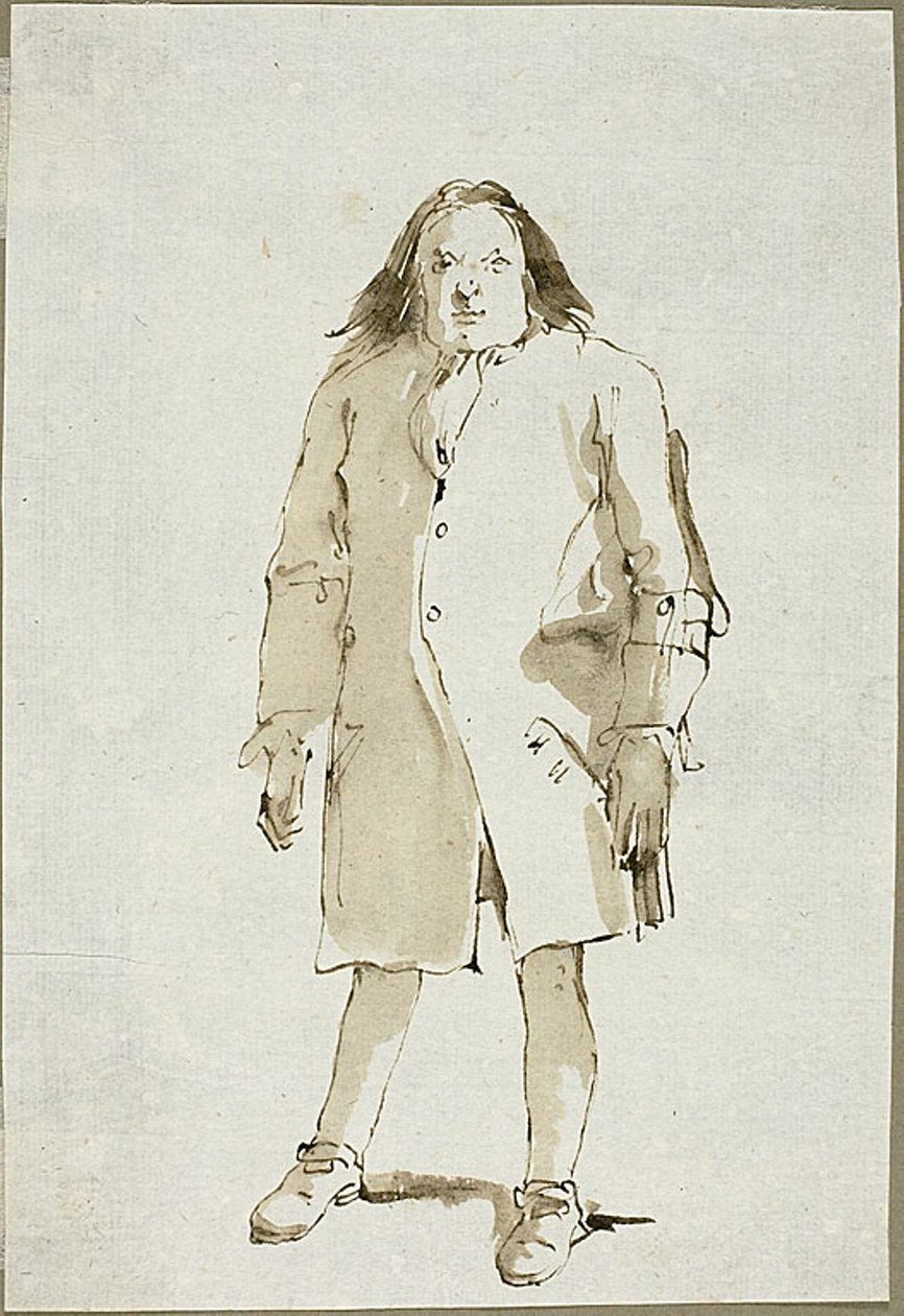 Karikatur af en mand, fuld længde, vender mod fronten af Giambattista Tiepolo