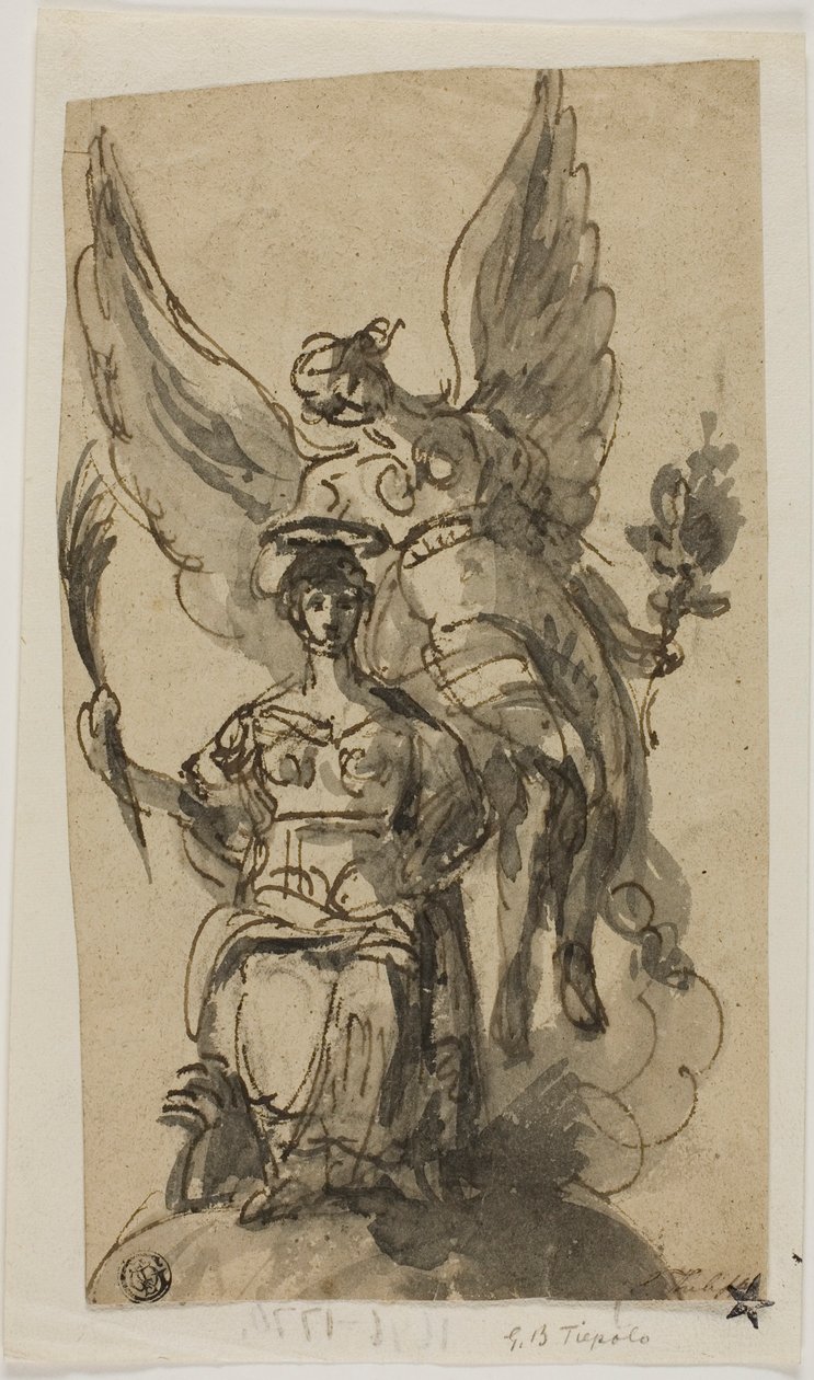 Siddende kvinde kronet af engel af Giambattista Tiepolo
