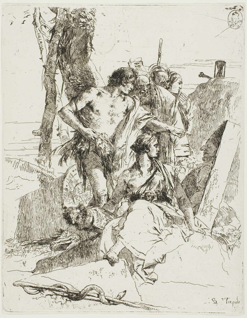 Opdagelsen af Punchinellos grav fra Scherzi af Giambattista Tiepolo