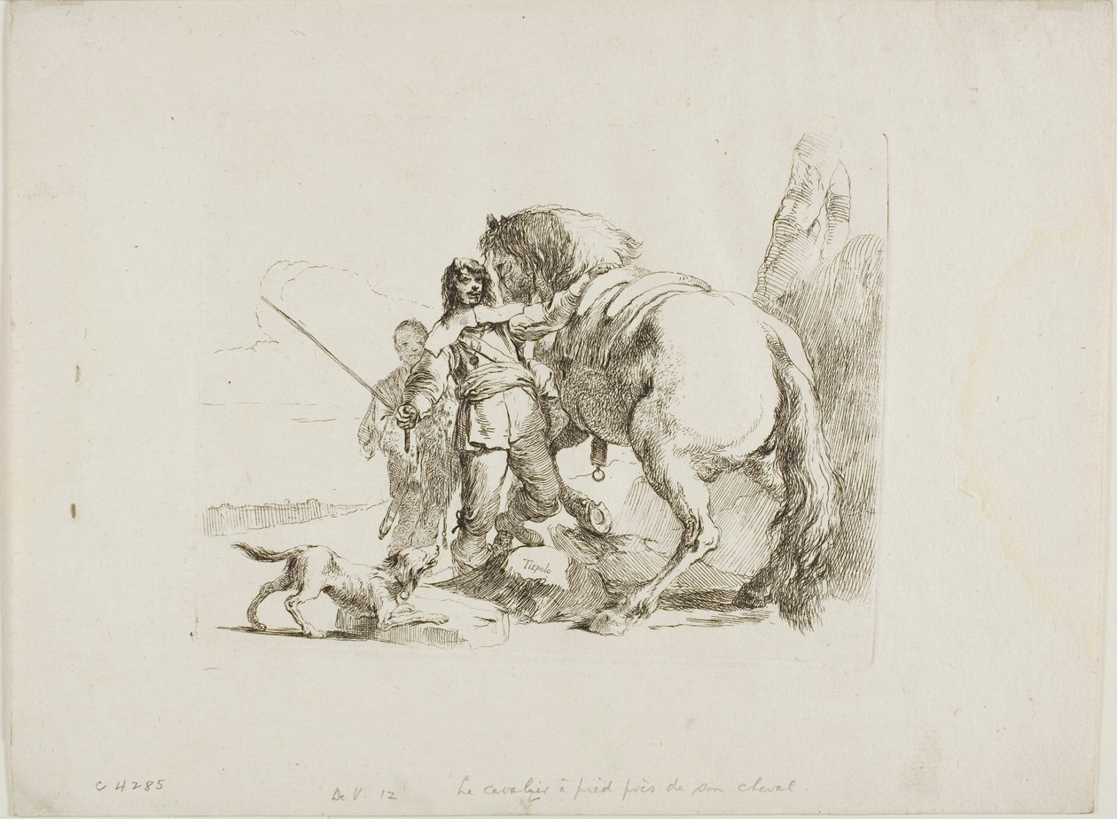 Rytteren står ved sin hest, fra Capricci af Giambattista Tiepolo