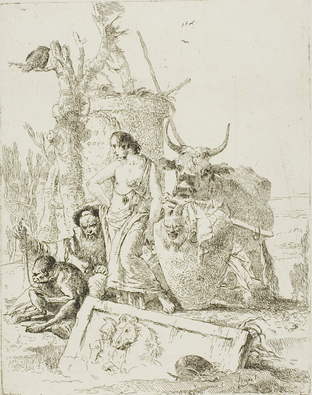 Unge hyrder og gammel mand med en abe, fra Scherzi af Giambattista Tiepolo