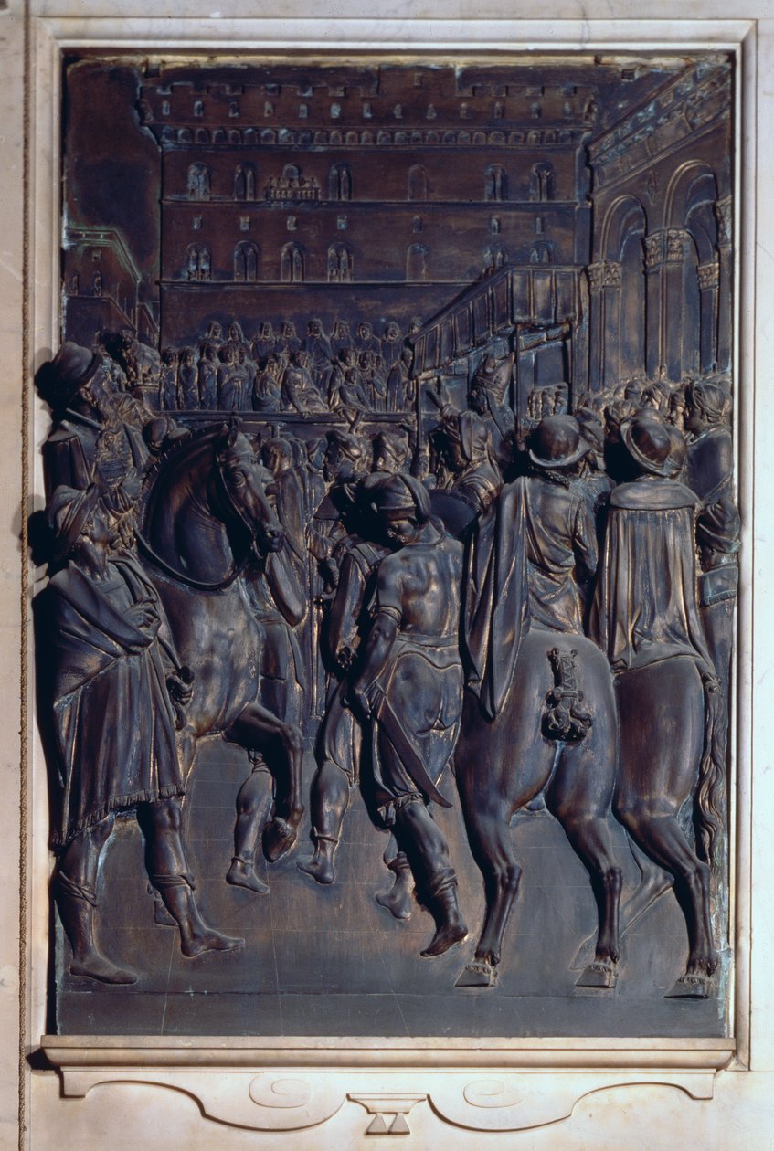 Agostino prædiker for florentinerne, relief fra Salviati-kapellet (bronze) af Giambologna