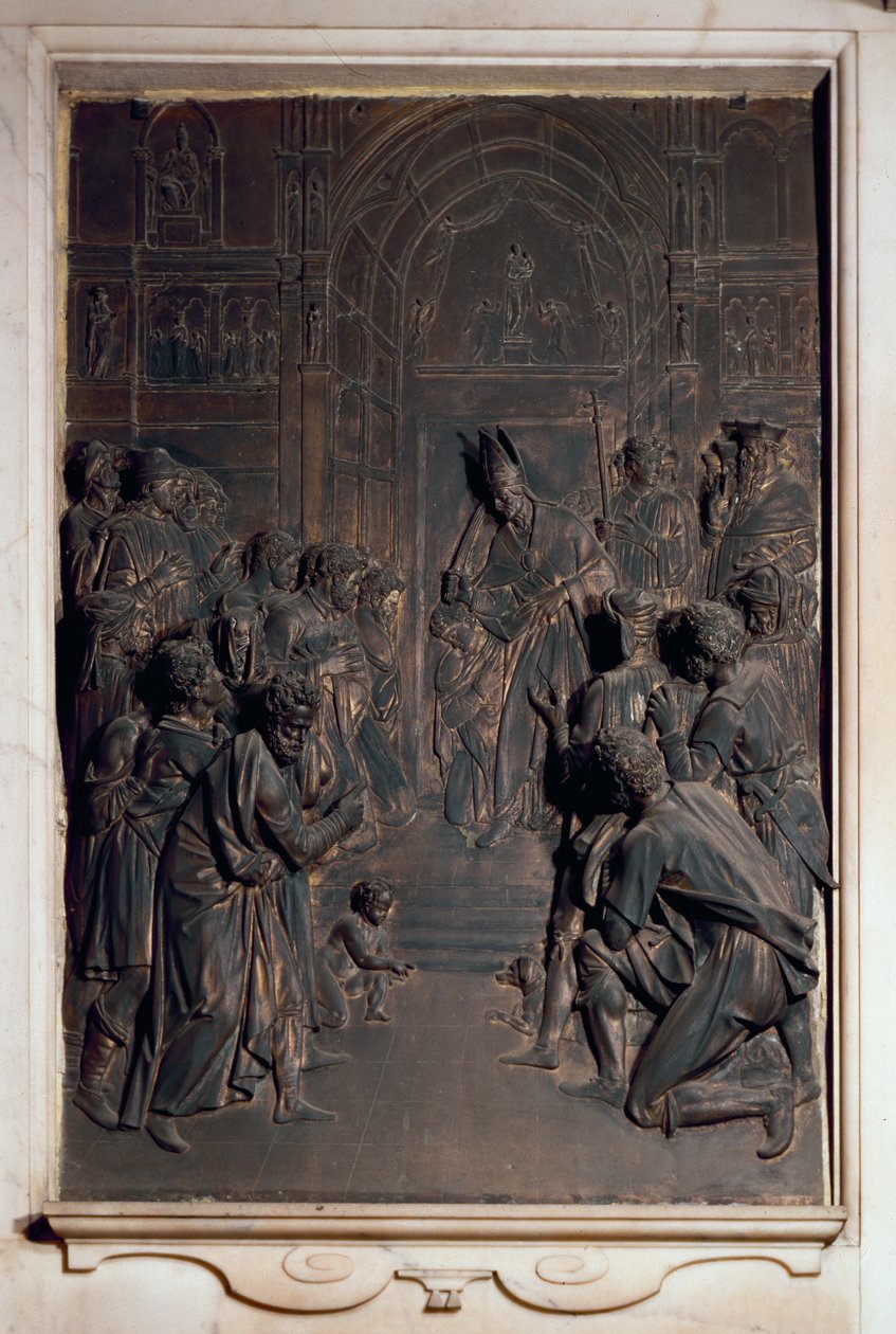 St. Anthony frigør herredømmet, relief fra Salviati-kapellet (bronze) af Giambologna