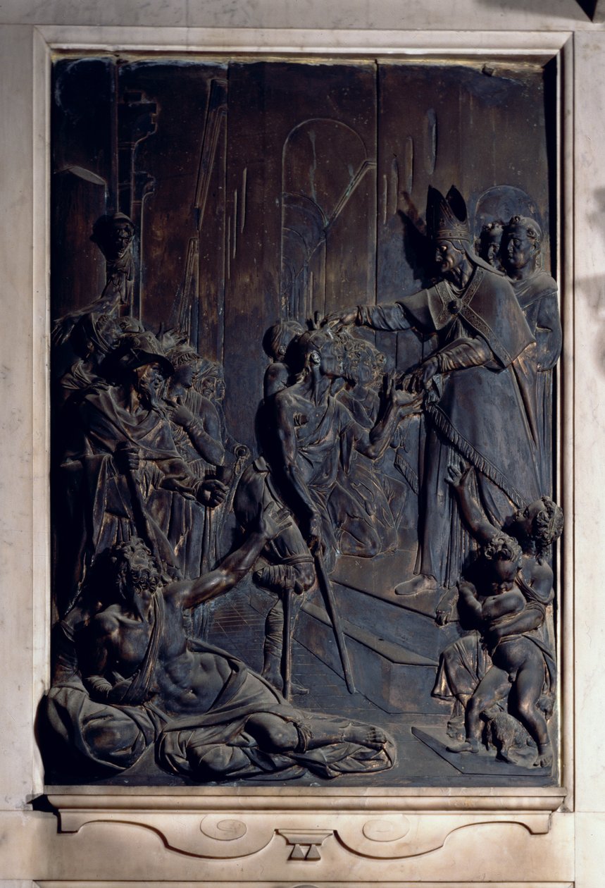 St. Anthony uddeler almisser, relief fra Salviati-kapellet (bronze) af Giambologna