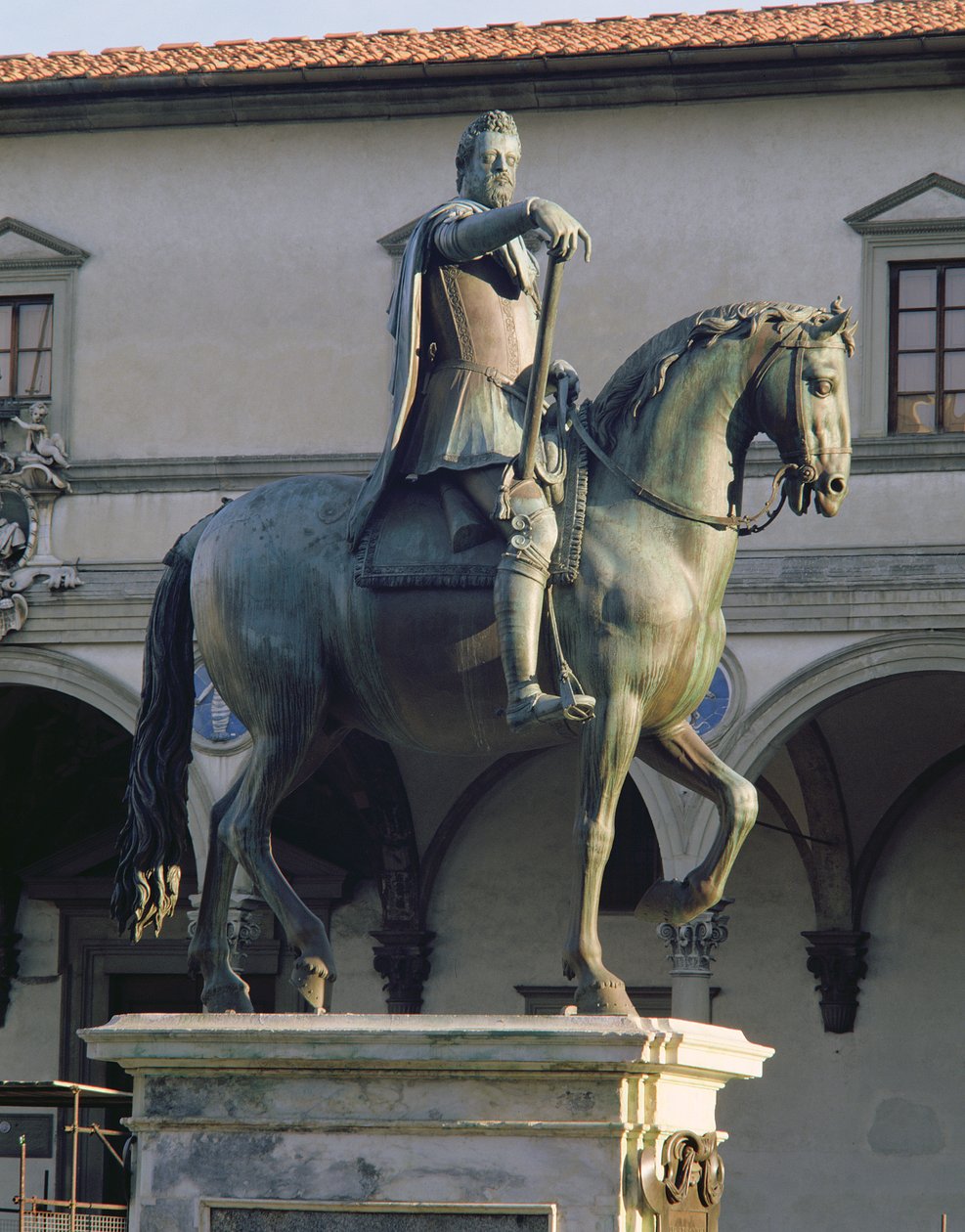 Rytterstatue af storhertug Ferdinand I c.1123-90 detalje, der viser hest og rytter fra siden af bronzedetalje af 97646 af Giambologna