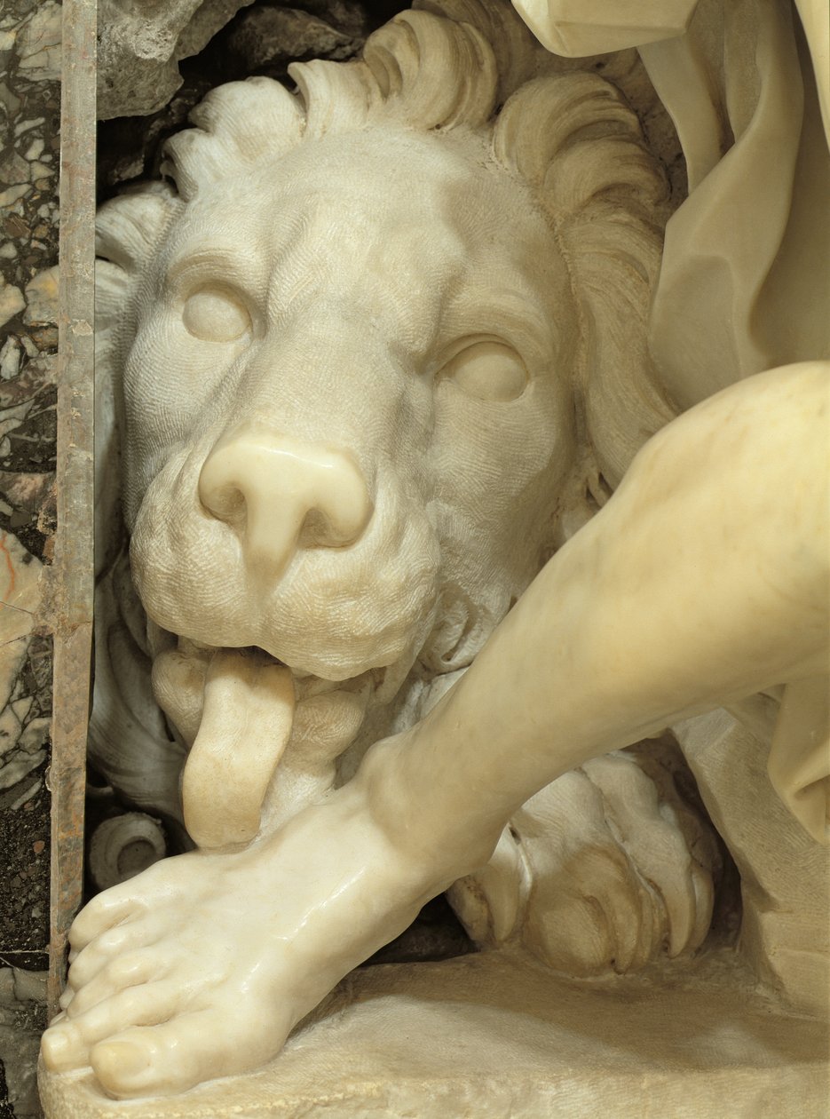 En løve slikker foden af Daniels marmordetalje fra 186919 af Gian Lorenzo Bernini