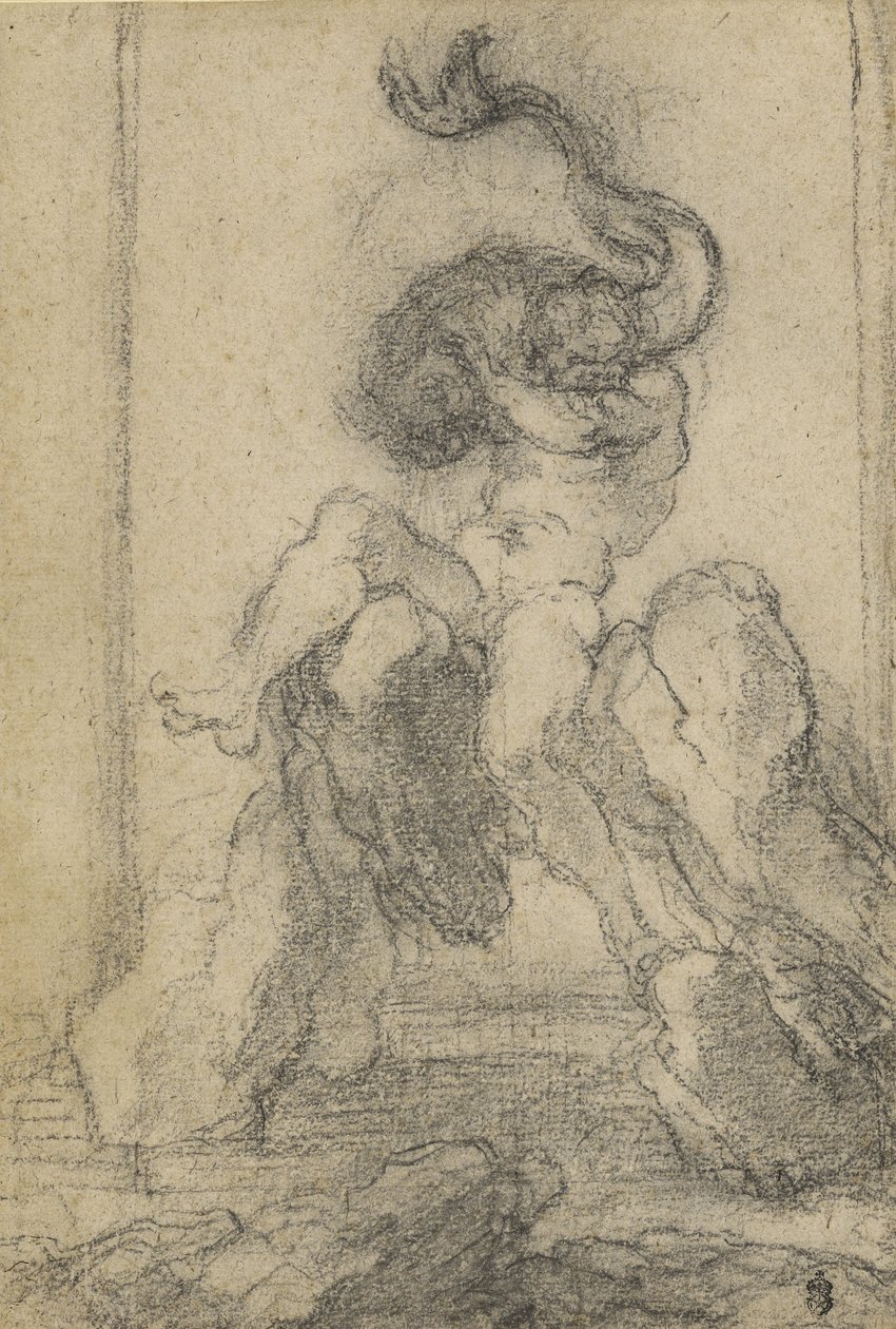 En marinegud med en delfin, 1652-3 (sort kridt) af Gian Lorenzo Bernini