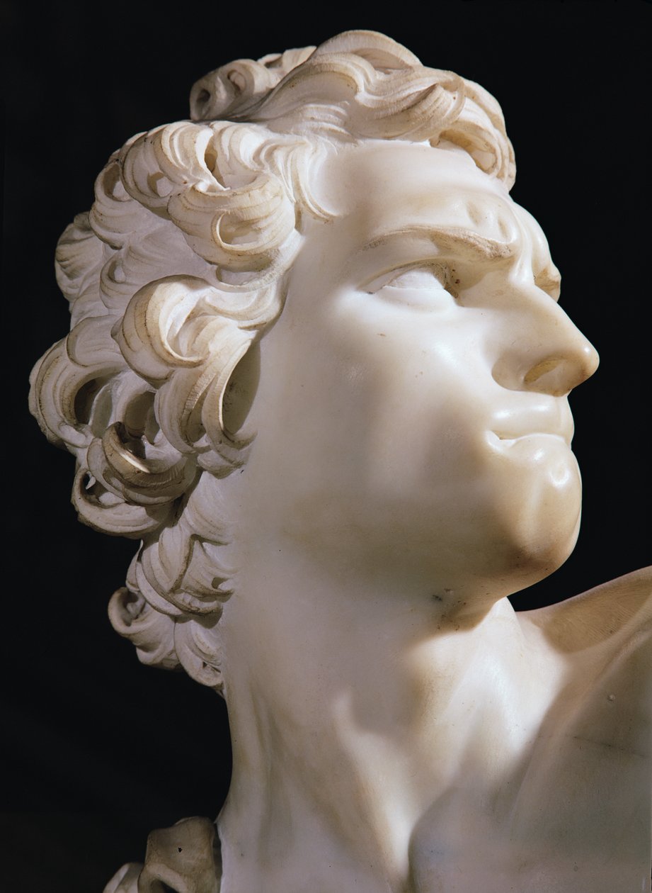 David (detalje af hovedet, højre profil), 1623 (marmor) af Gian Lorenzo Bernini