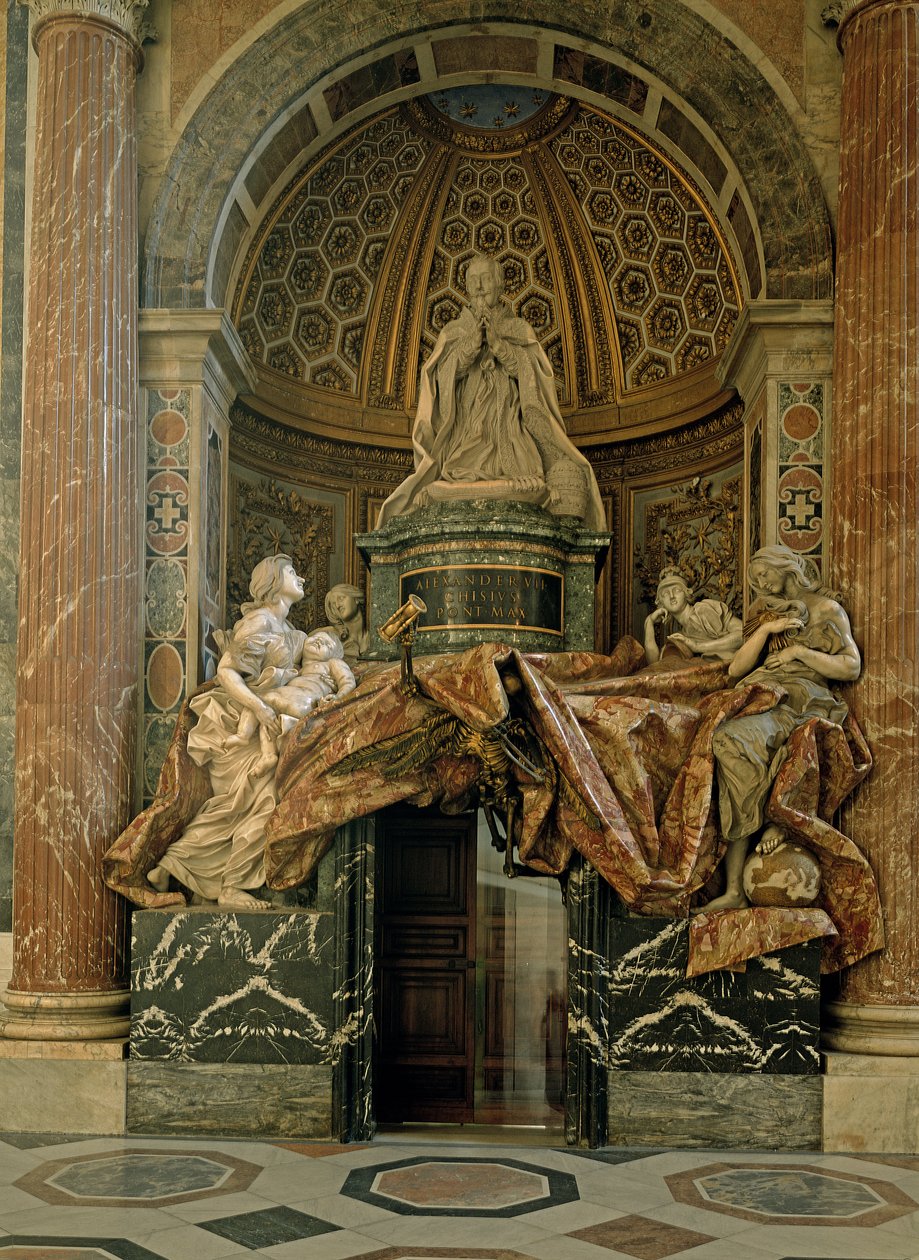 Monument til Alexander VII (1599-1677) i det nordlige tværskib, 1672-78 (marmor og forgyldt bronze) af Gian Lorenzo Bernini