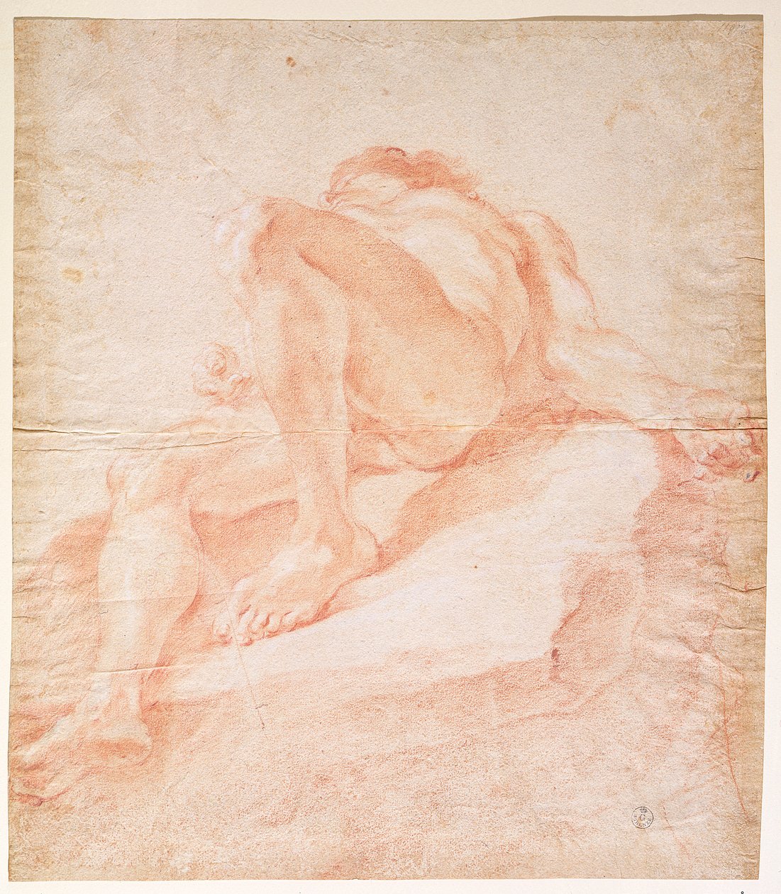 Skitse til figuren, der forestiller Donau til "De fire floders springvand", 1648-51 (Rødkridt på papir) af Gian Lorenzo Bernini