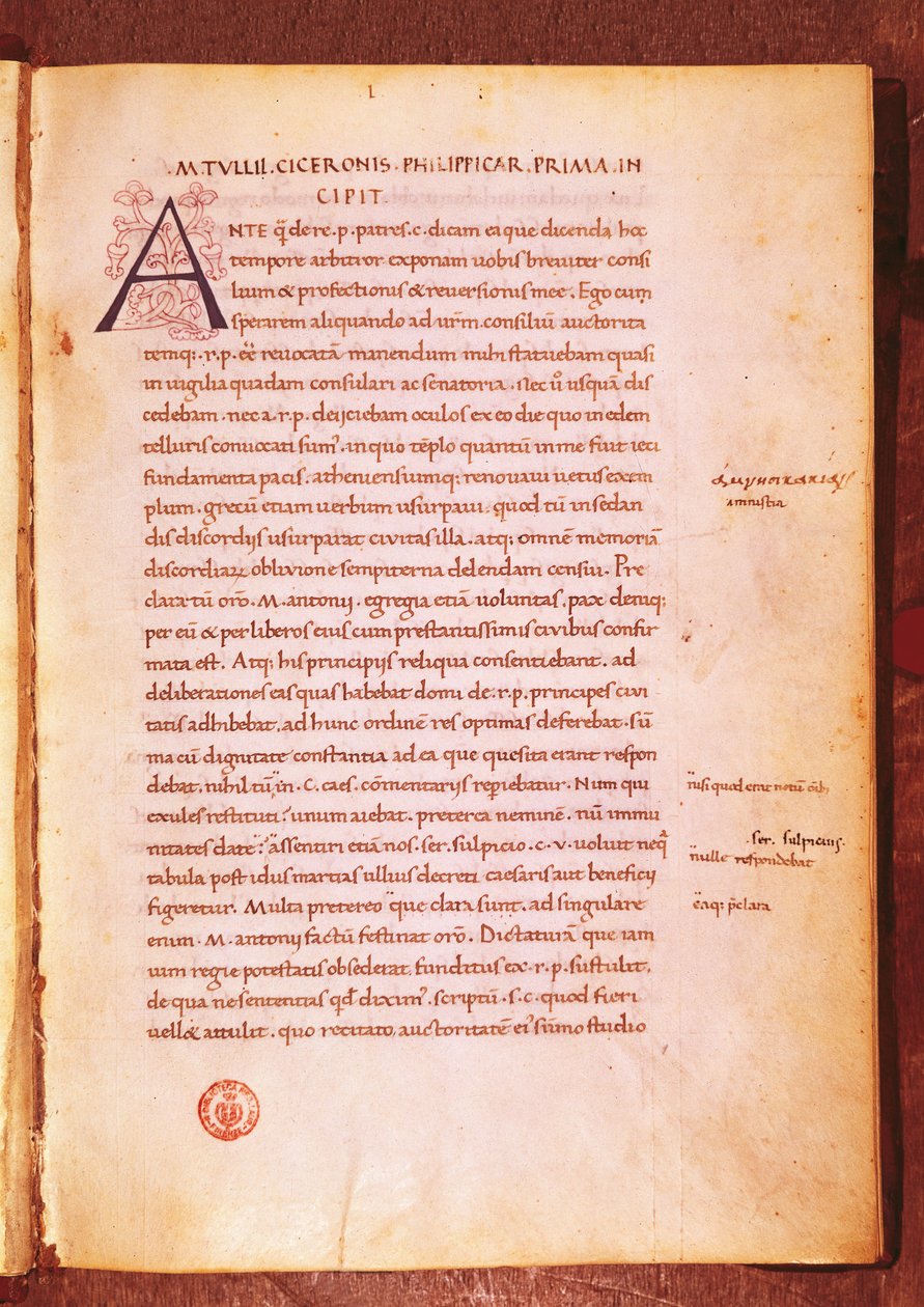 Apograf af Marcus Tullius Cicero (pen og blæk på vellum) af Gian Francesco Poggio Bracciolini