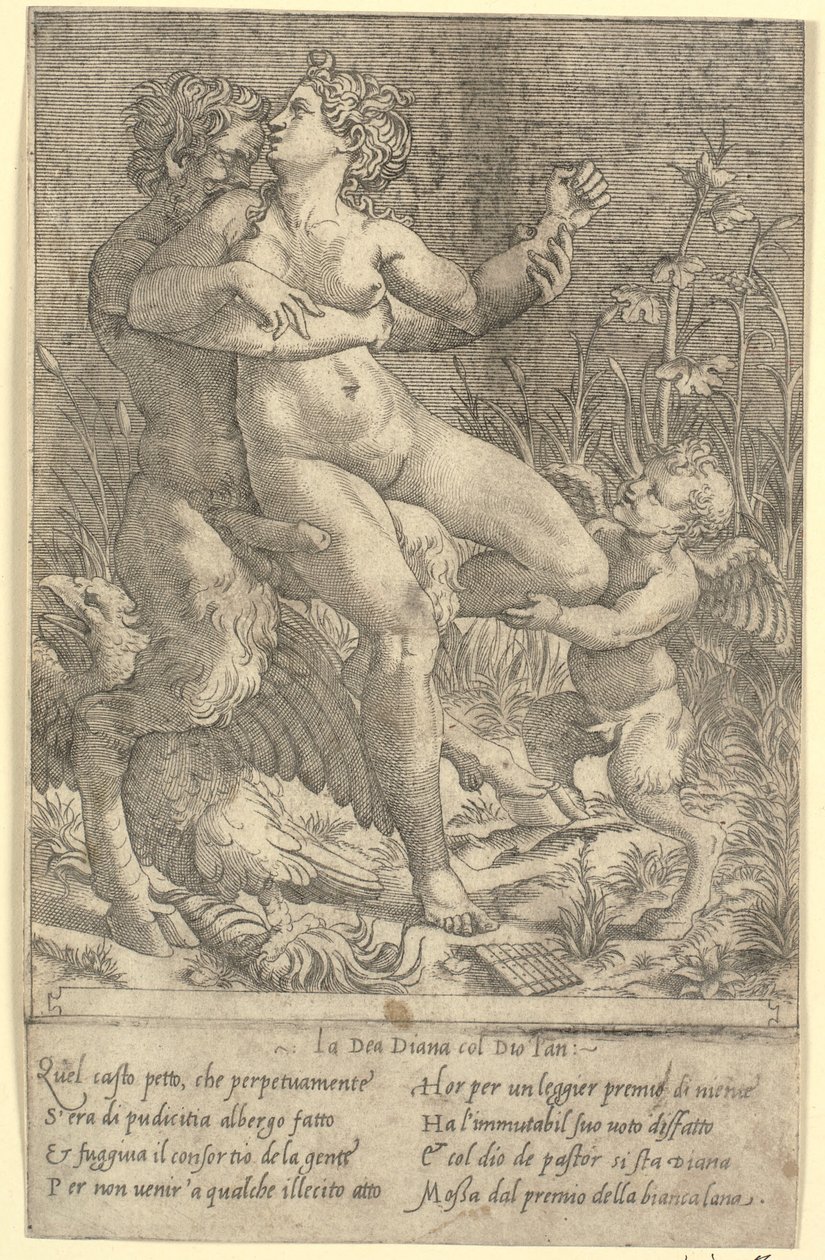 Jupiter forvandlet til Satyr og Diana af Gian Jacopo Caraglio