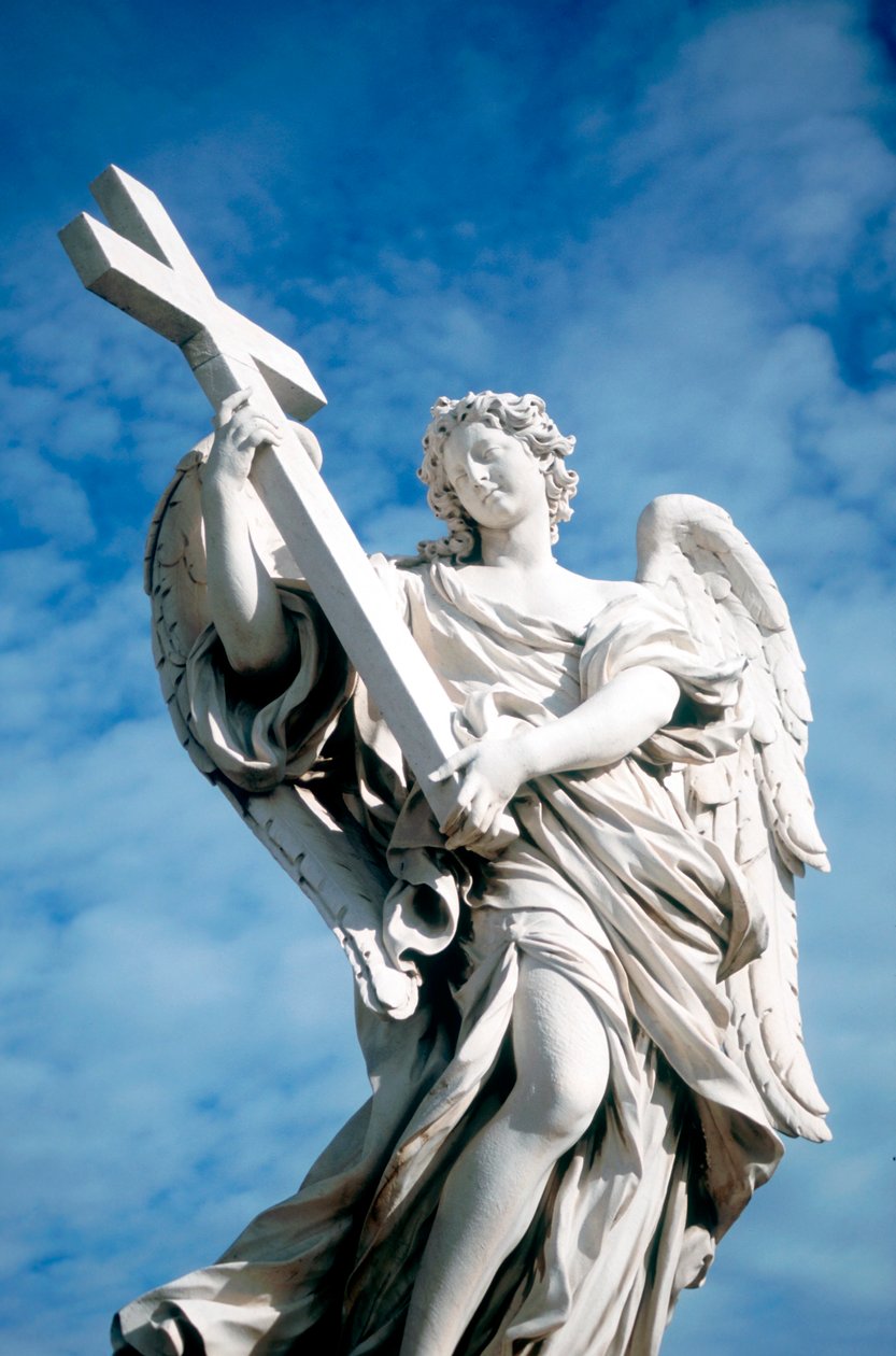 Engel bærende et kors, fra Ponte St Angelo, Rom, Italien, 1669 af Gian Lorenzo Bernini