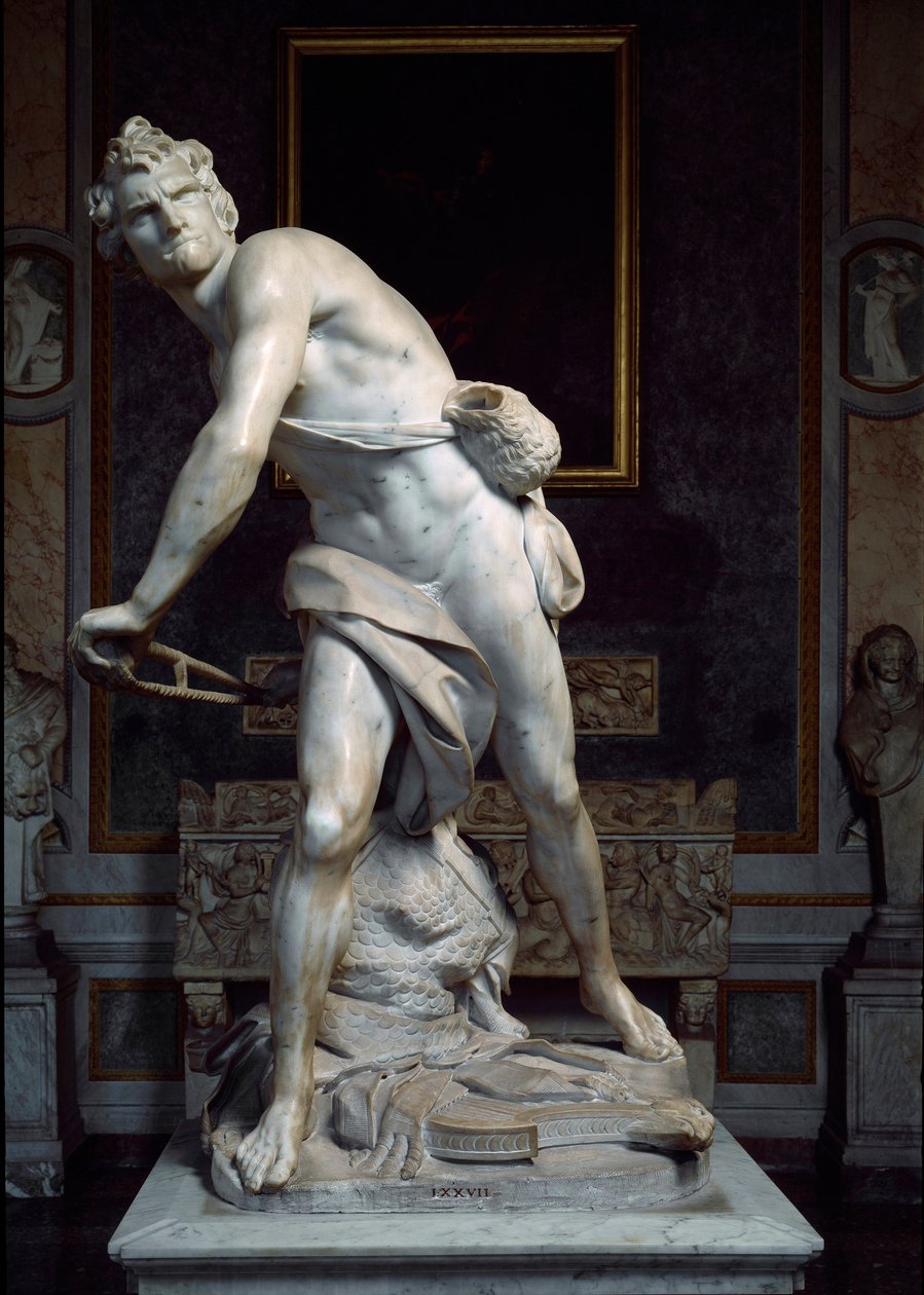 David kaster slyngens sten barokskulptur lavet af Gian Lorenzo Bernini dit Le Bernin (1598-1680) af Gian Lorenzo Bernini