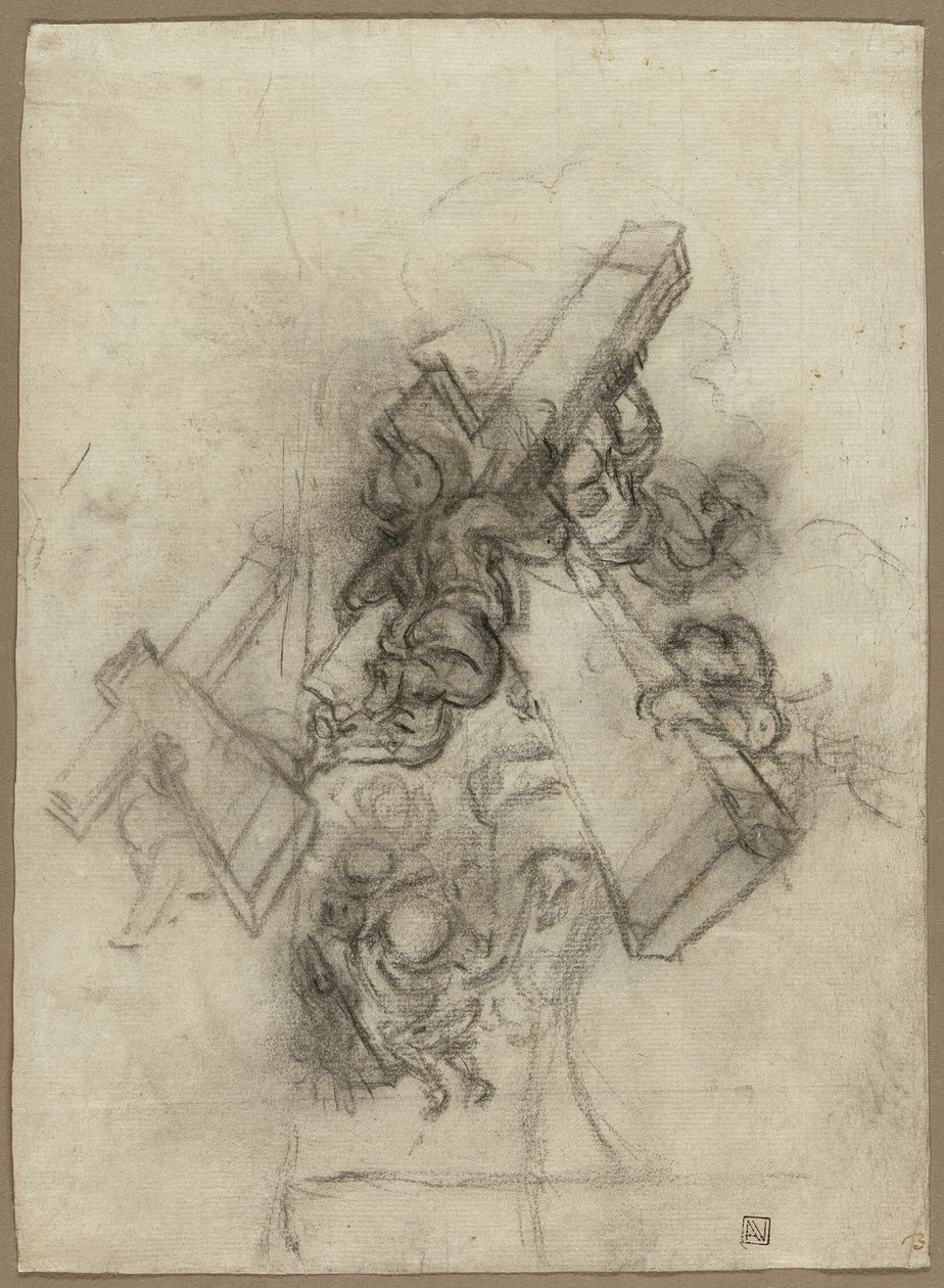 Putti, der bærer korset (recto); studier af en hånd (verso) af Gian Lorenzo Bernini