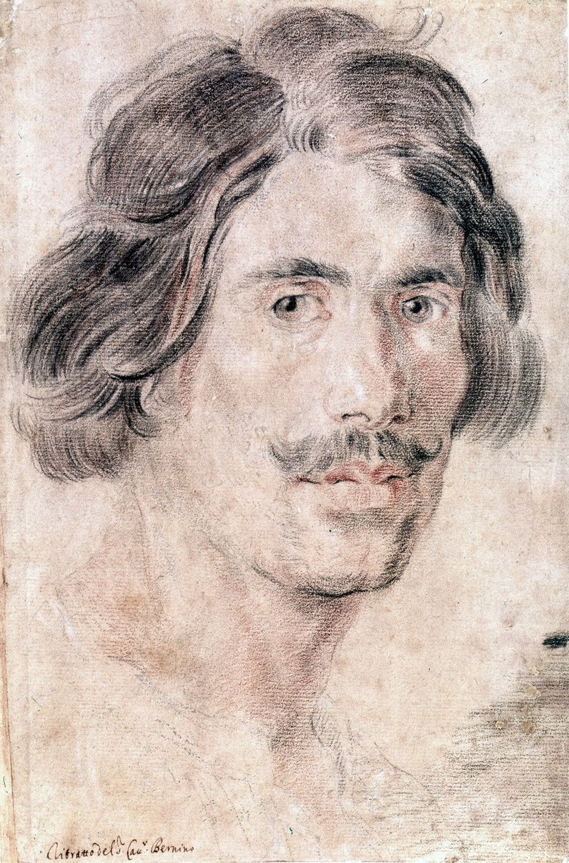 Selvportræt af Gian Lorenzo Bernini (Bernin) (1598 - 1680), italiensk billedhugger, maler og arkitekt. National Print and Drawings Department, Rom. af Gian Lorenzo Bernini
