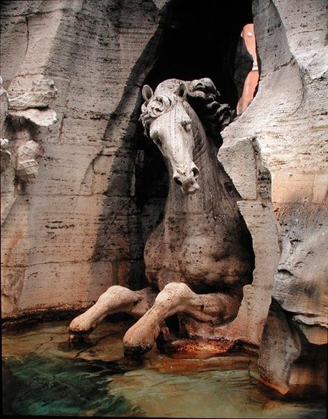 De fire floders springvand, detalje af en hest af Gian Lorenzo Bernini