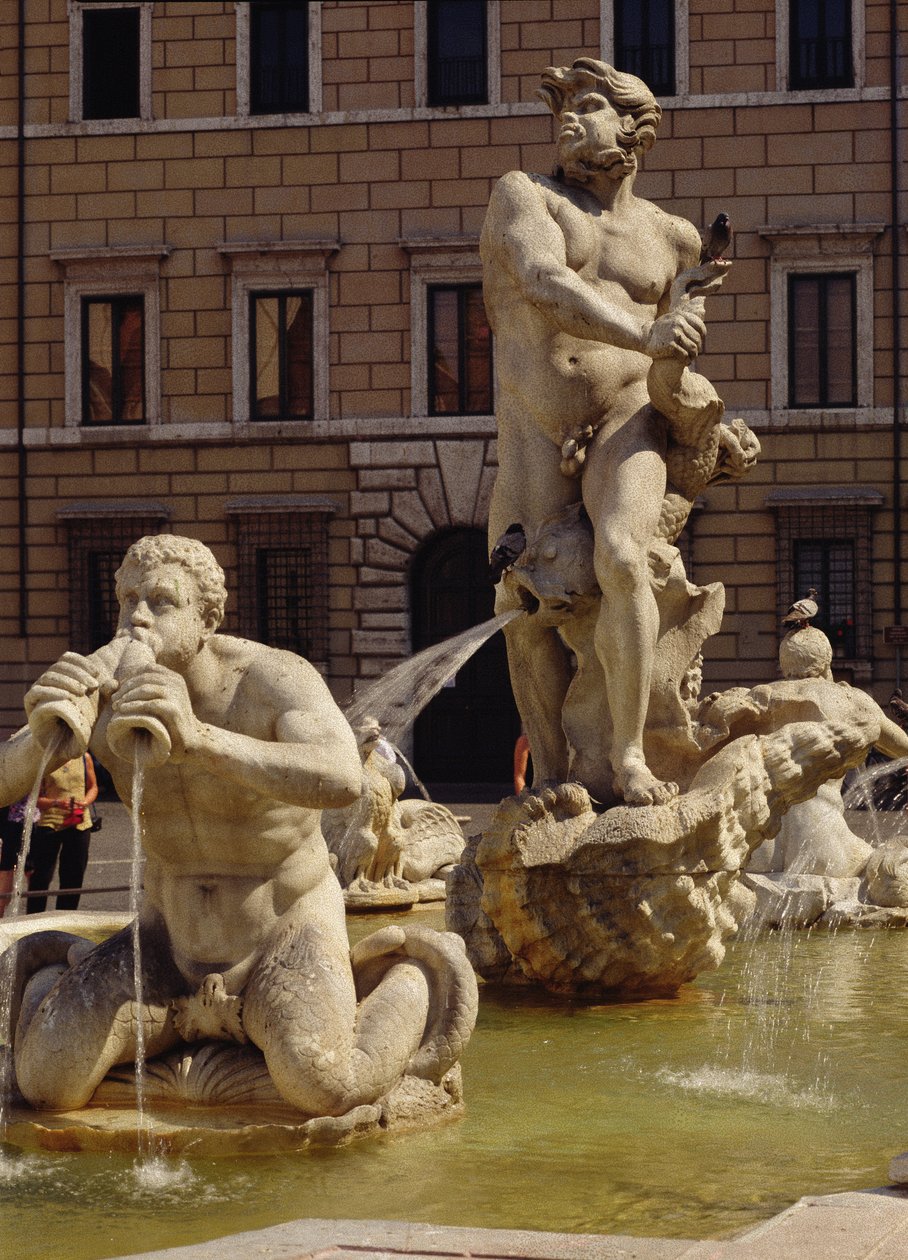 Moro-fontænen, detalje af flodguder og monstre, 1653-5 stendetalje af 96887 af Gian Lorenzo Bernini