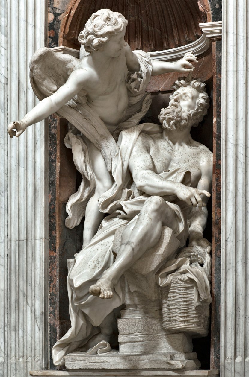Profeten Habakkuk (Habaquq, Habakuk, Habakkuk, Abakuk, Havakuk) og englen (Profeten Habakkuk og englen) Marmorskulptur af Gian Lorenzo Bernini (1598-1680) 1656-1661 Rom, Basilica di Santa Maria del Popolo, Cappella Chigi af Gian Lorenzo Bernini