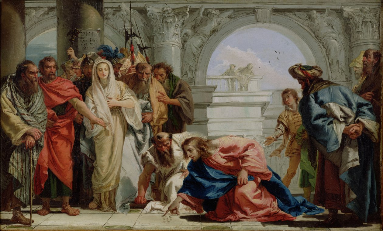 Kristus og kvinden taget i utroskab, 1750-53 af Giovanni Domenico Tiepolo