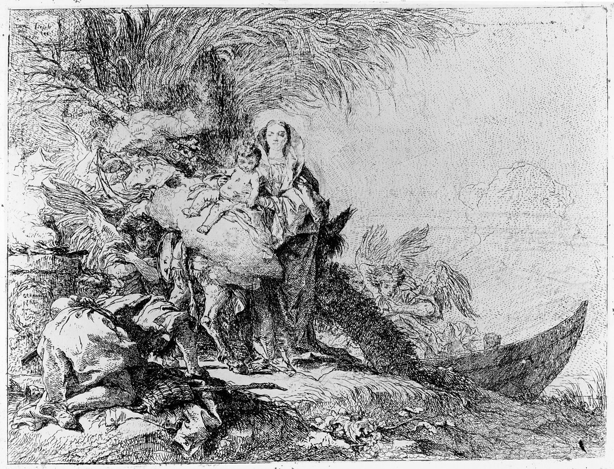 Flugten til Egypten, ca.1750 af Giovanni Domenico Tiepolo