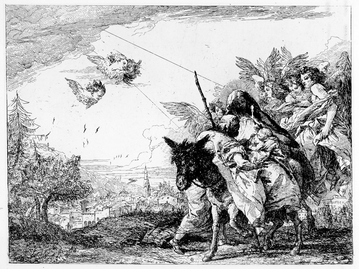 Flugten til Egypten, ca. 1750 af Giovanni Domenico Tiepolo