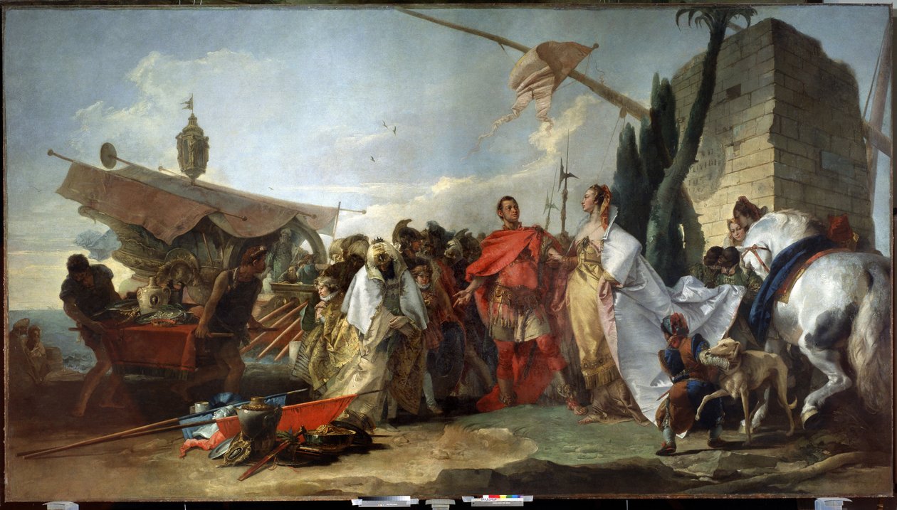 Jules Cesar møde Cleopatra (Cæsar møde Cleopatra). Maleri af Giandomenico Tiepolo (1727-1804). Olie på lærred, 337 x 608 cm af Giandomenico  Tiepolo