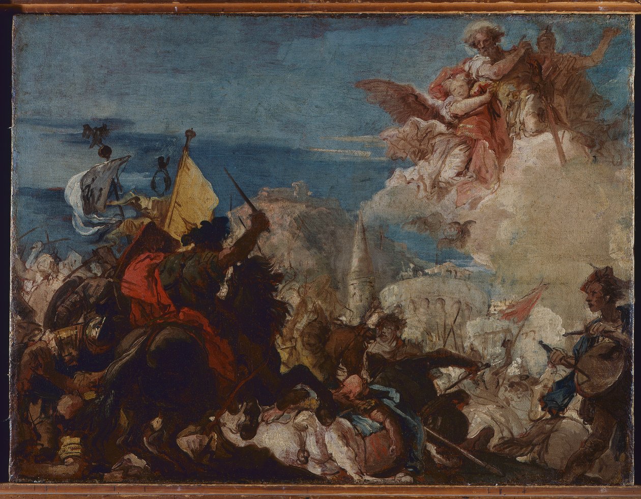 De hellige Faustinus og Jovita dukker op i forsvaret af Brescia under angreb fra Niccolò Piccinino i 1438 af Giovanni Domenico Tiepolo