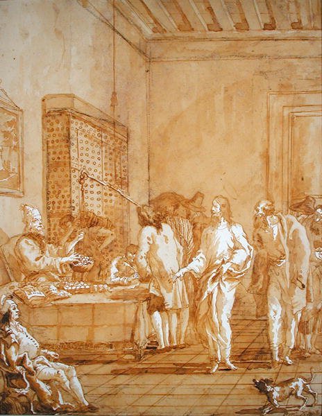 The Calling of St. Matthew (pen og blæk vask over sort kridt) af Giandomenico  Tiepolo