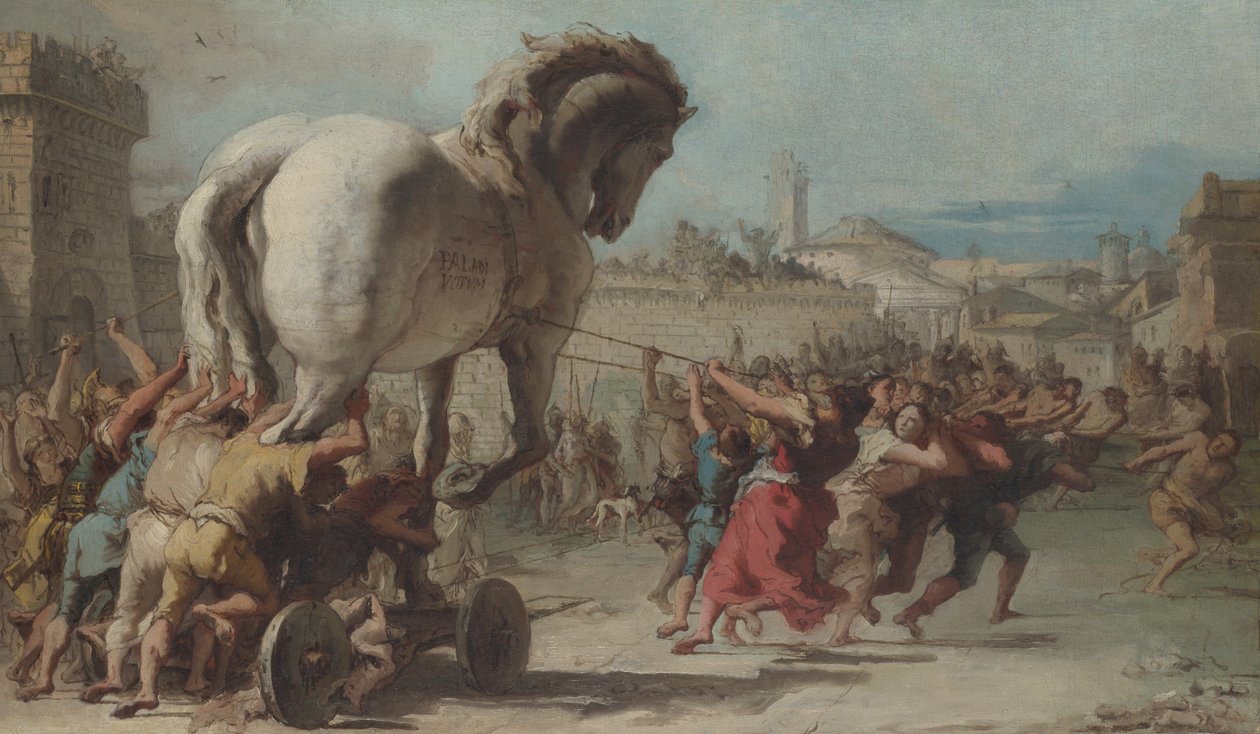 The Procession of the Trojan Horse in Troy, ca. 1760 (olie på lærred) af Giandomenico (1727 1804) Tiepolo