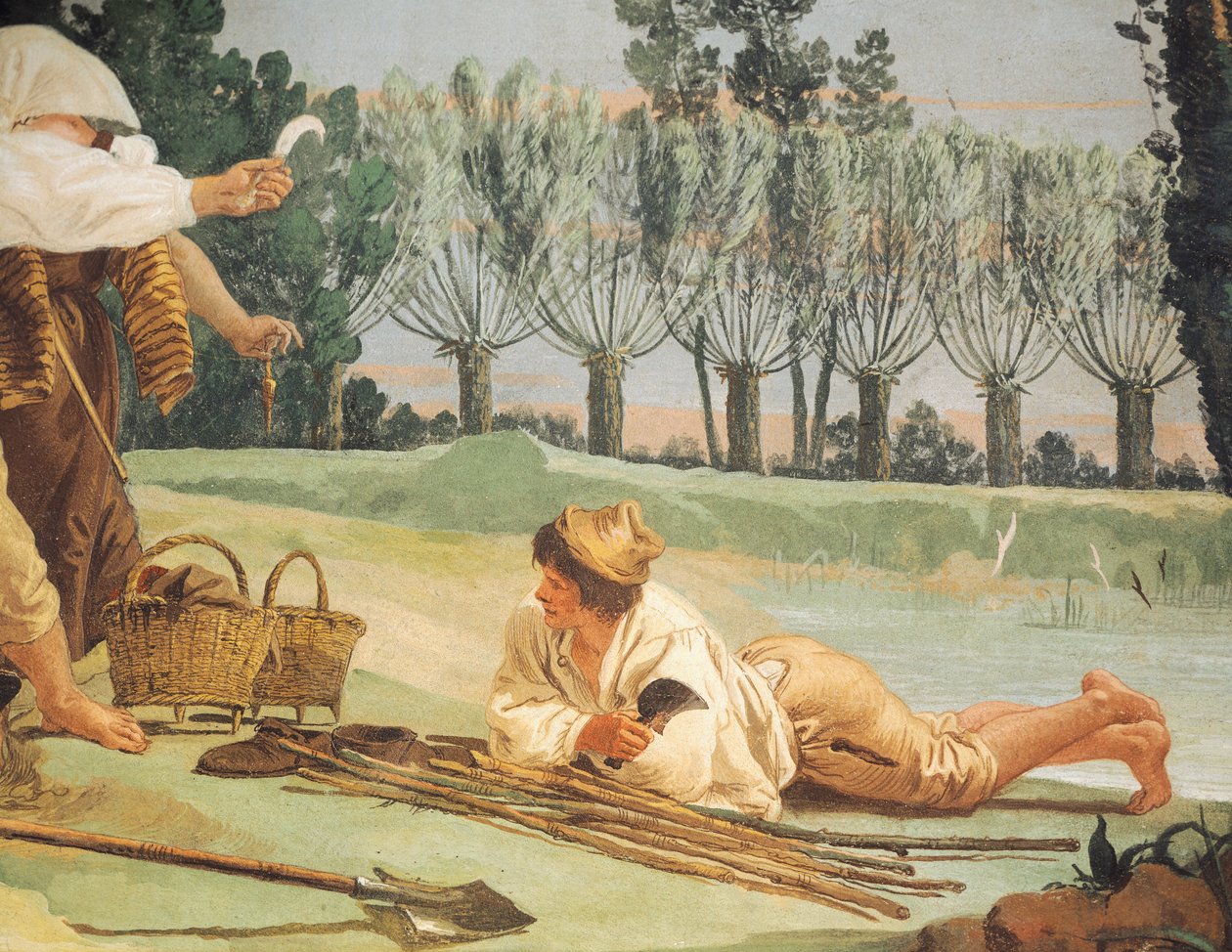 Bønder hvilende, af Giandomenico Tiepolo (1727-1804), fresco, Detail, Villa Valmarana ai Nani, Vicenza af Giandomenico (1727-1804) Tiepolo
