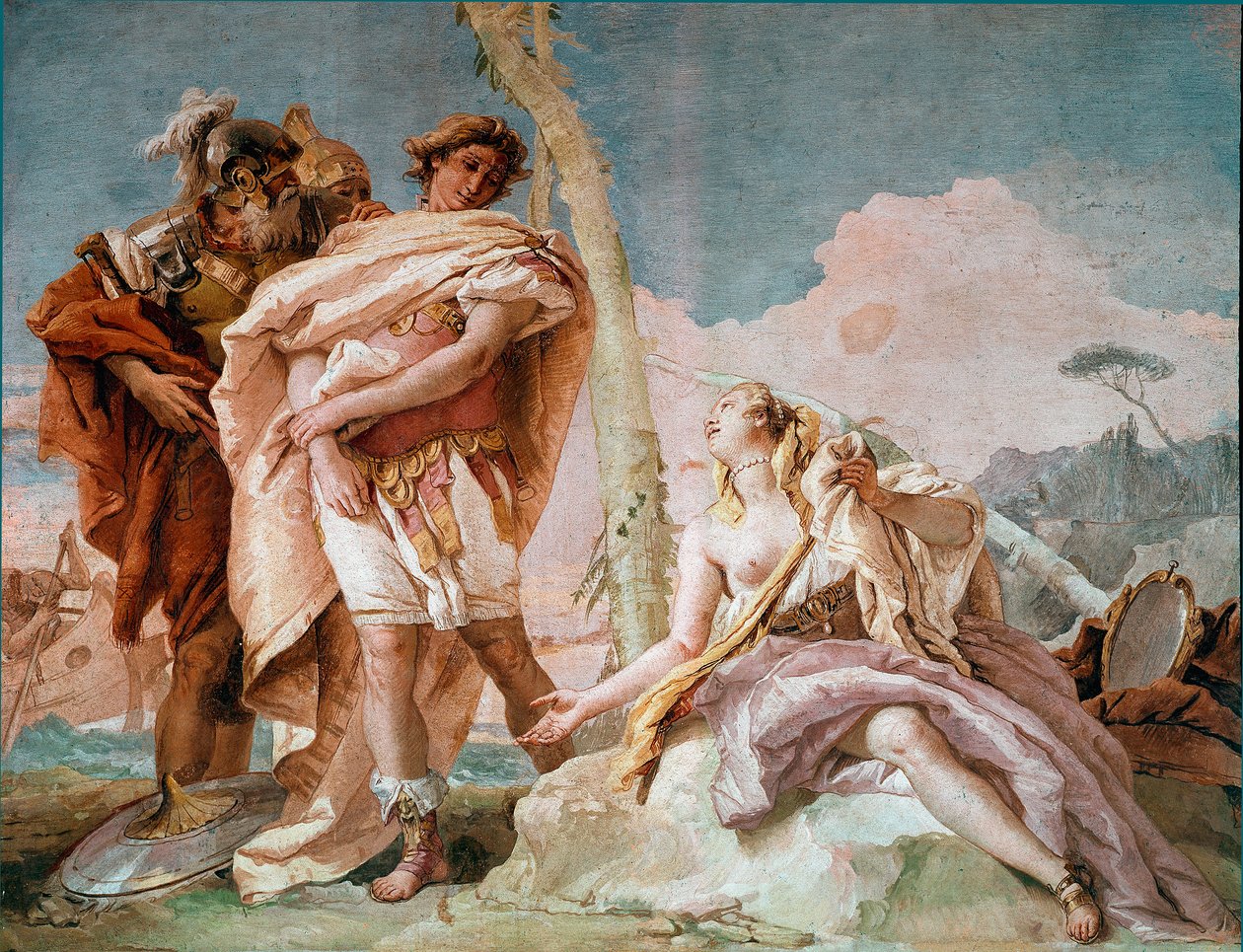Renaud forlader Armide Illustration af en scene fra Torquato Tassos "La Jerusalem delivree". Fresco af Giandomenico Tiepolo (1727-1804) 1757 Søn. 220x310 cm Vicenza, Villa Valmarana Italien af Giovanni Domenico Tiepolo